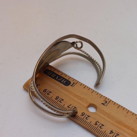 Abalone And MOP Shell Mosaic Inlay Silver Tone Cuff Bracelet - Picture 5 of 7